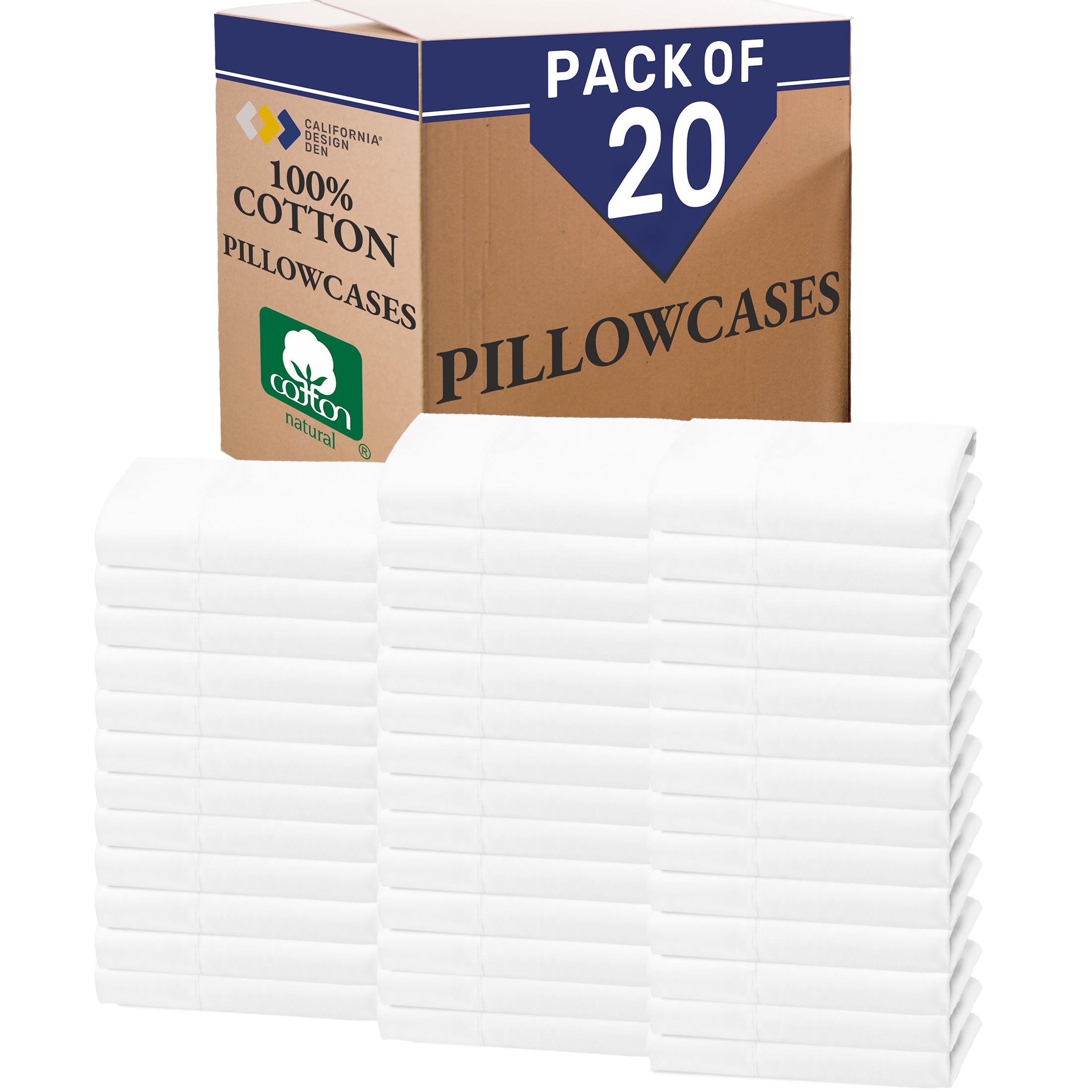 Bulk Pack of 20 Pillowcase Pairs (40 Pieces) - Mixed High Thread Count - Open Box - White