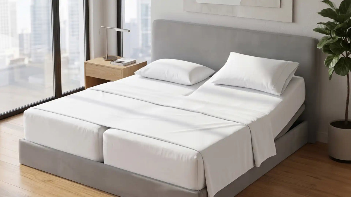 Split king bed with two Twin XL mattresses placed side by side