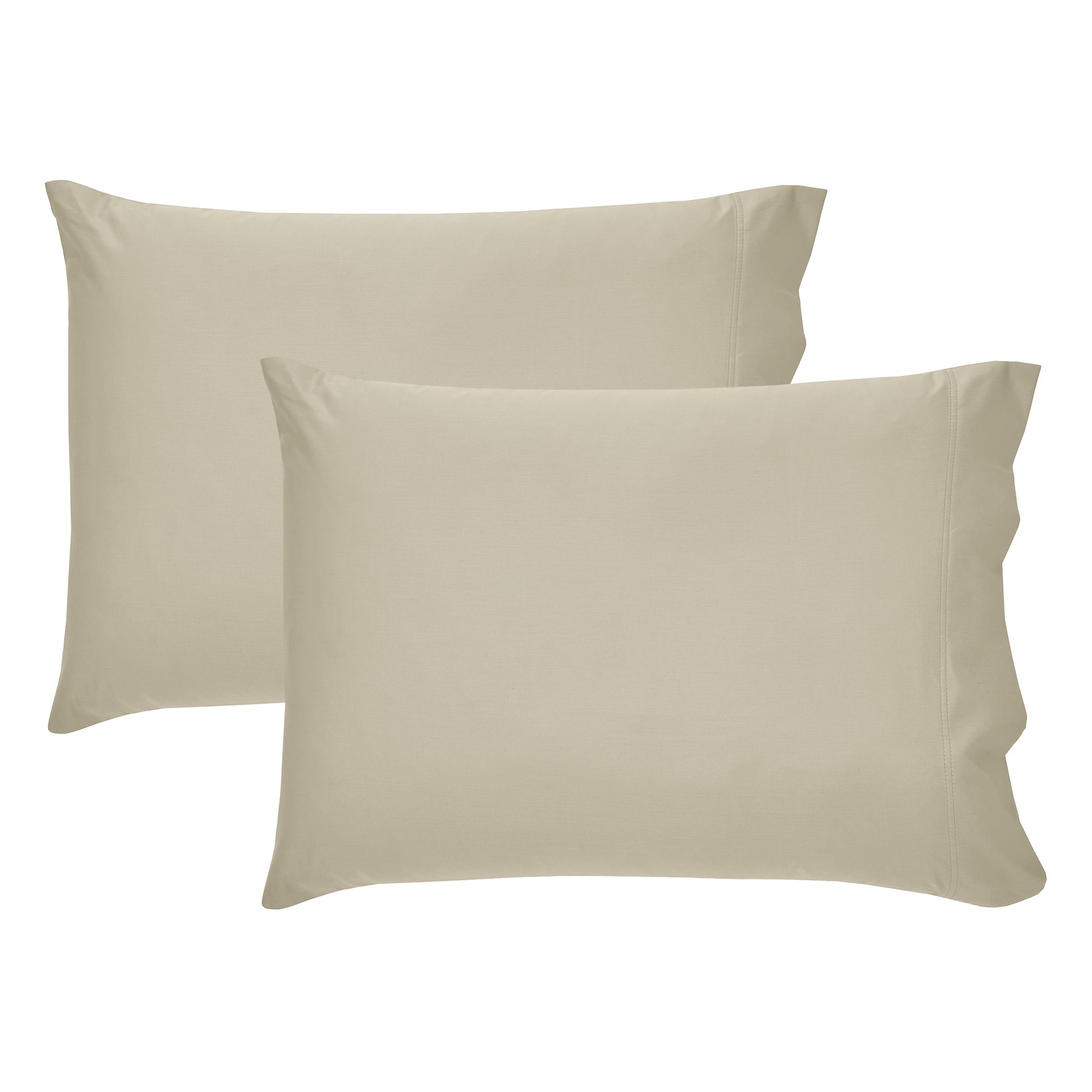 Single beige Egyptian cotton sateen pillowcase for luxury comfort, photograph on a white background.