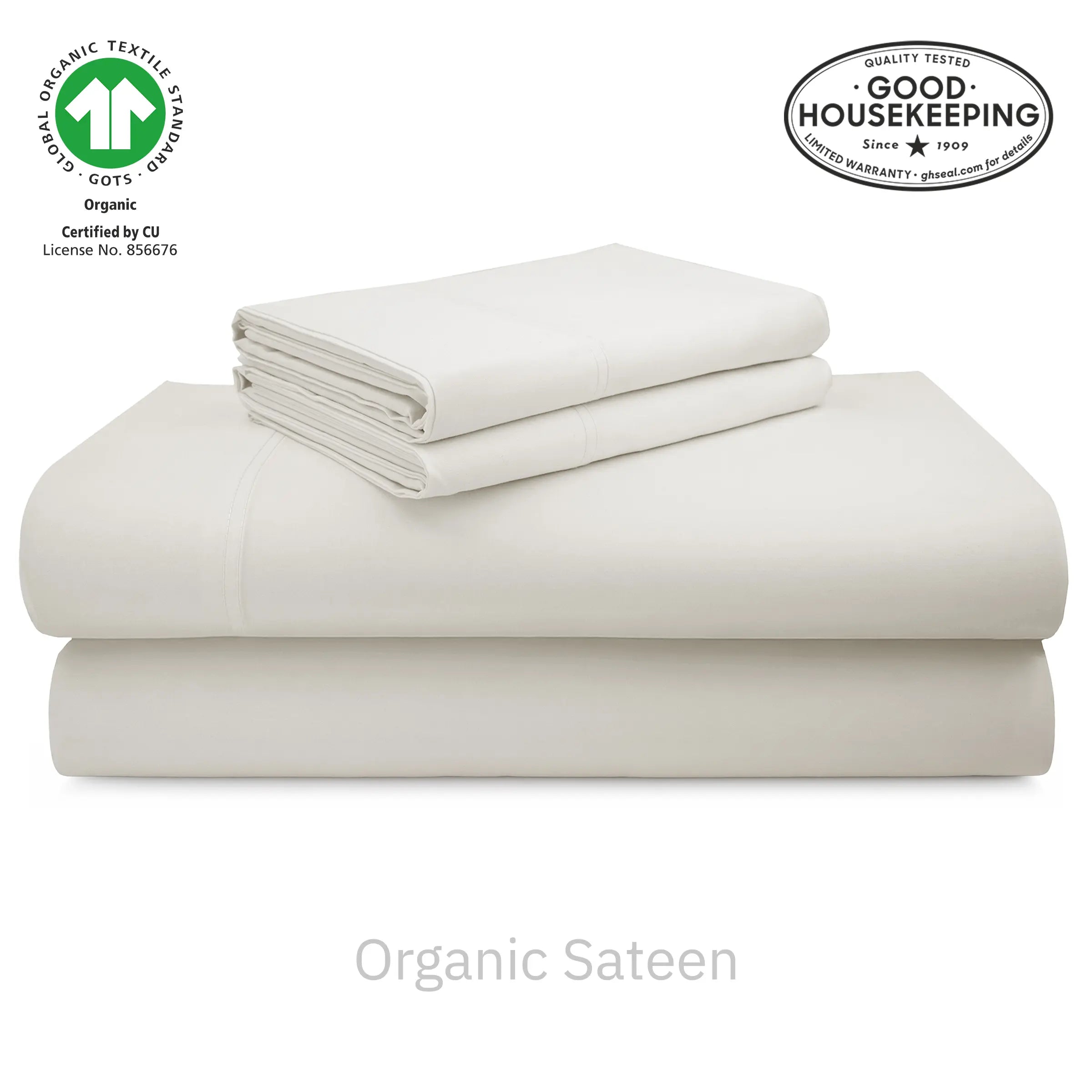 GOTS Certified, 100% Organic Cotton Sateen Sheet Set