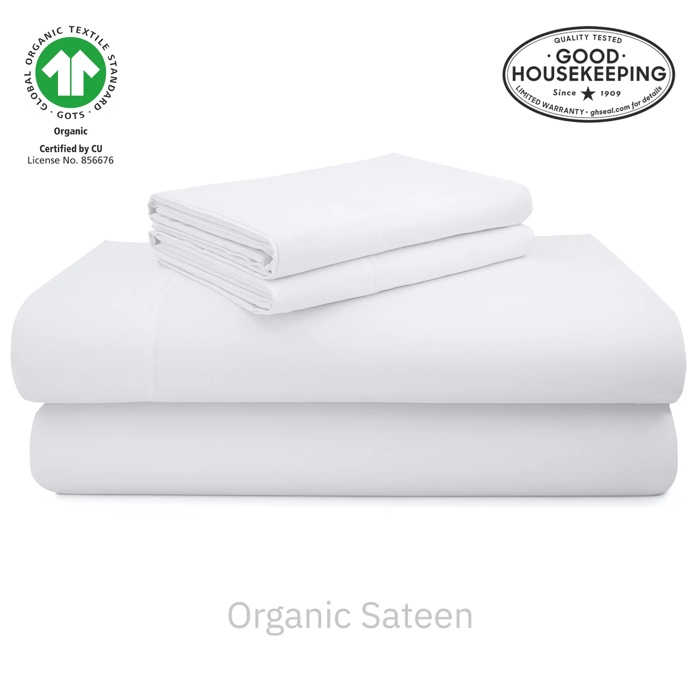 GOTS Certified, 100% Organic Cotton Sateen Sheet Set