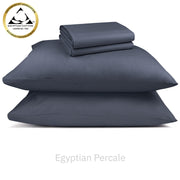 Mineral blue Egyptian Cotton Percale sheet set for comfort with Accredited Gold Seal certification.