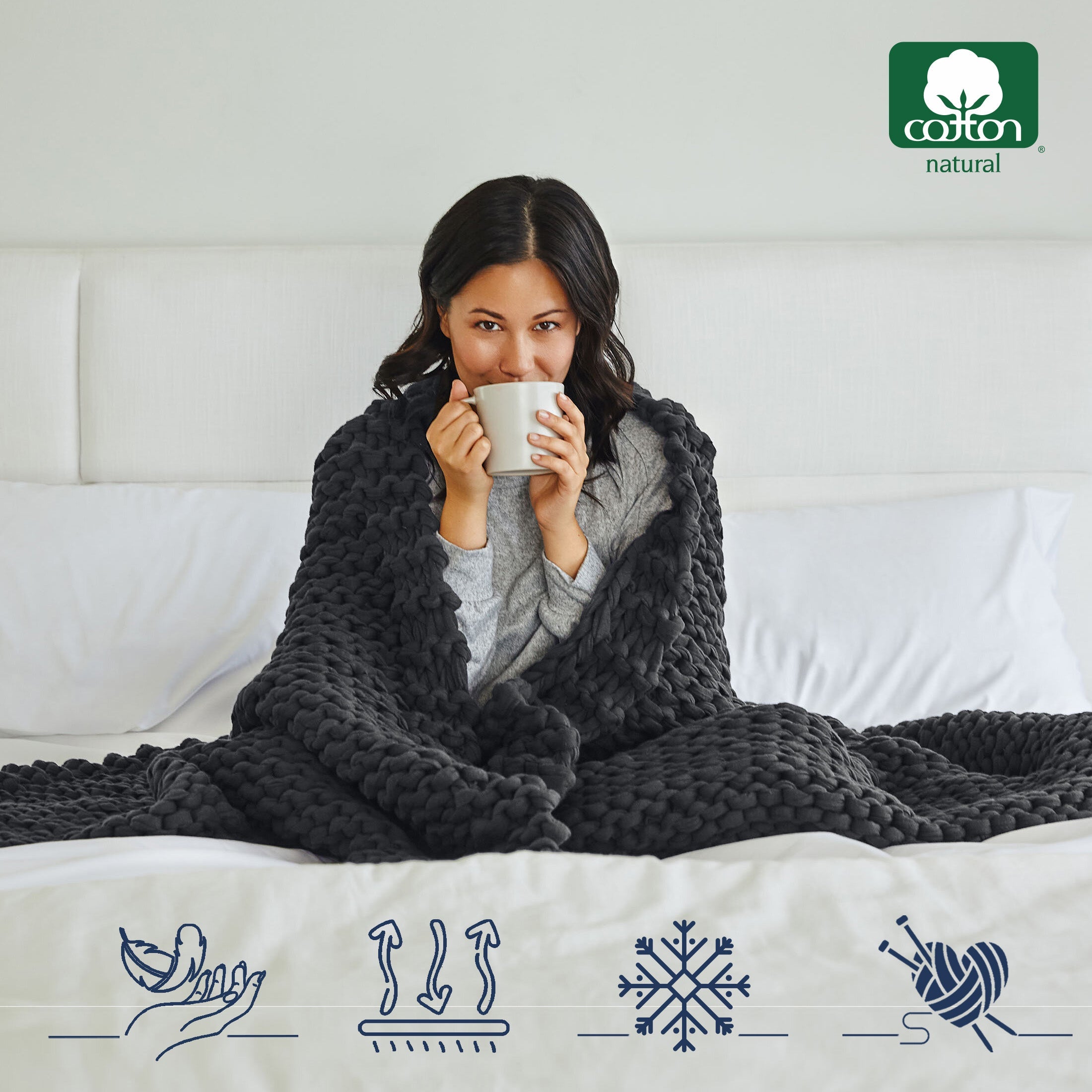 Organic Cotton Chunky Knit Cotton Blanket Cotton Blanket Grey