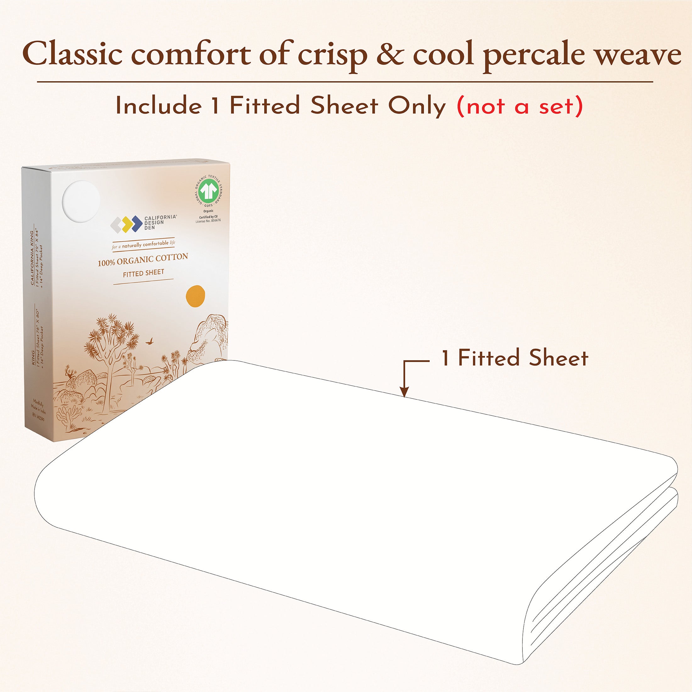 Fitted Sheet Only - Classic Percale - Organic Cotton - California Design Den