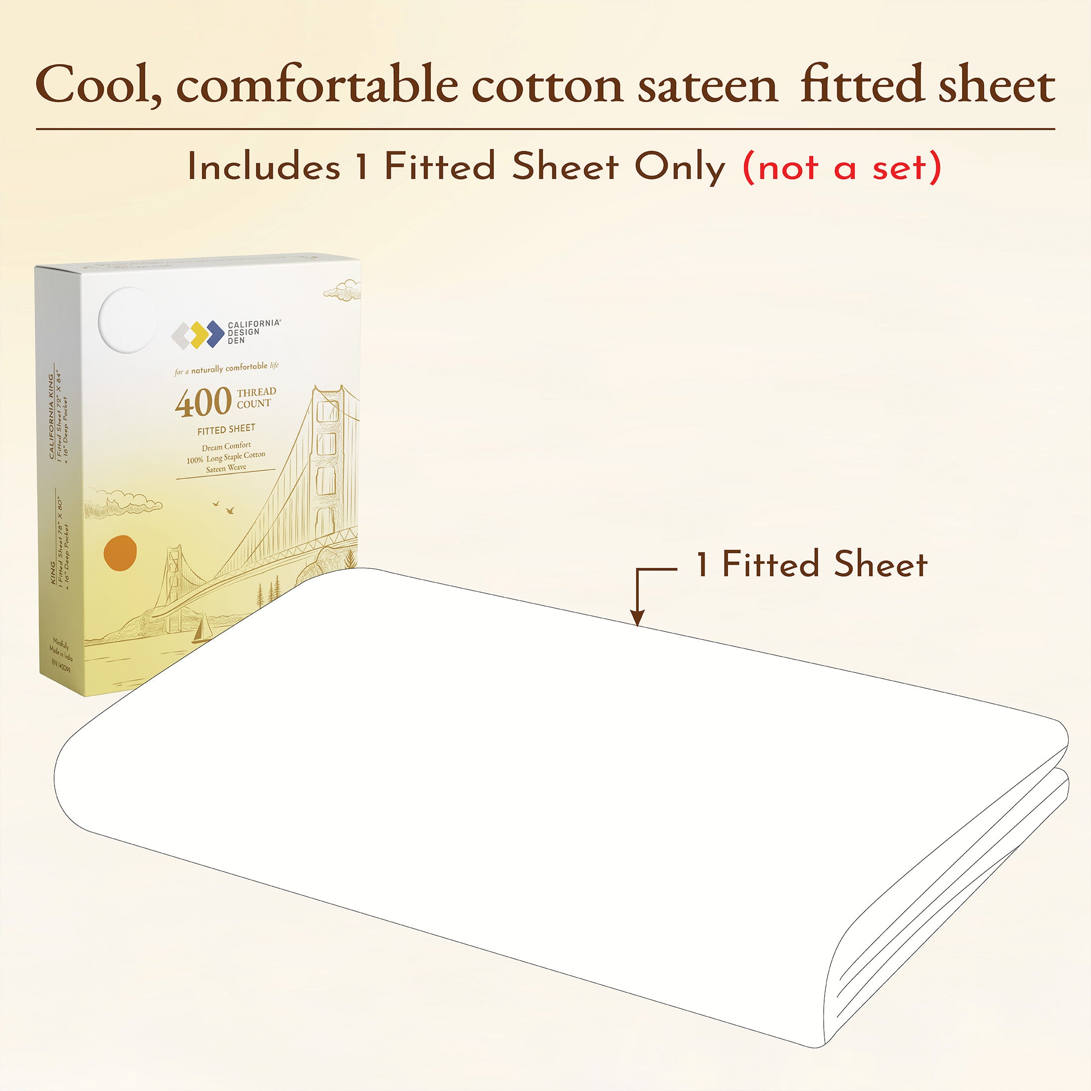 Fitted Sheet Only - 400 Thread Count - Dream Comfort - California Design Den