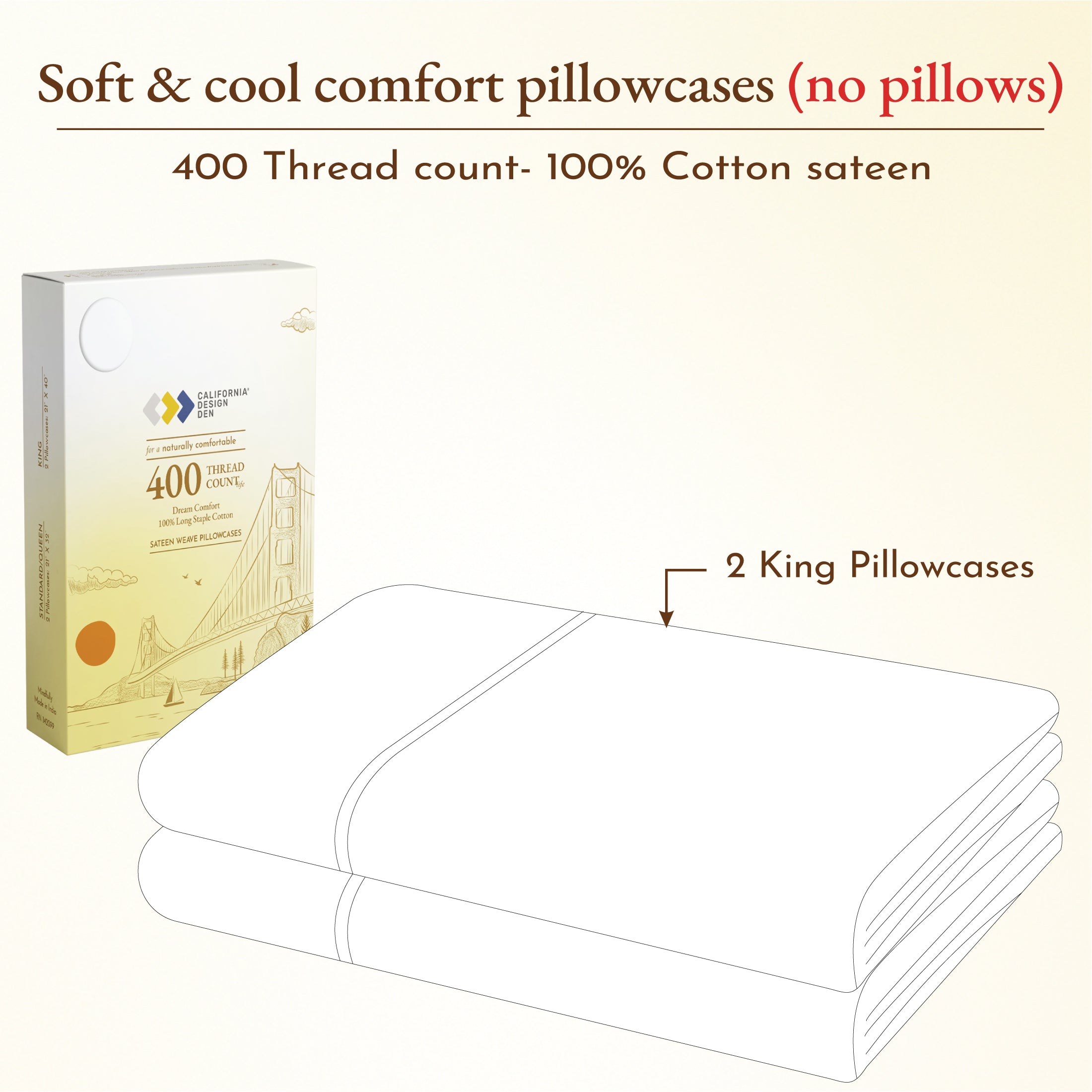 Pillowcase Pair - 400 Thread Count - Dream Comfort - California Design Den