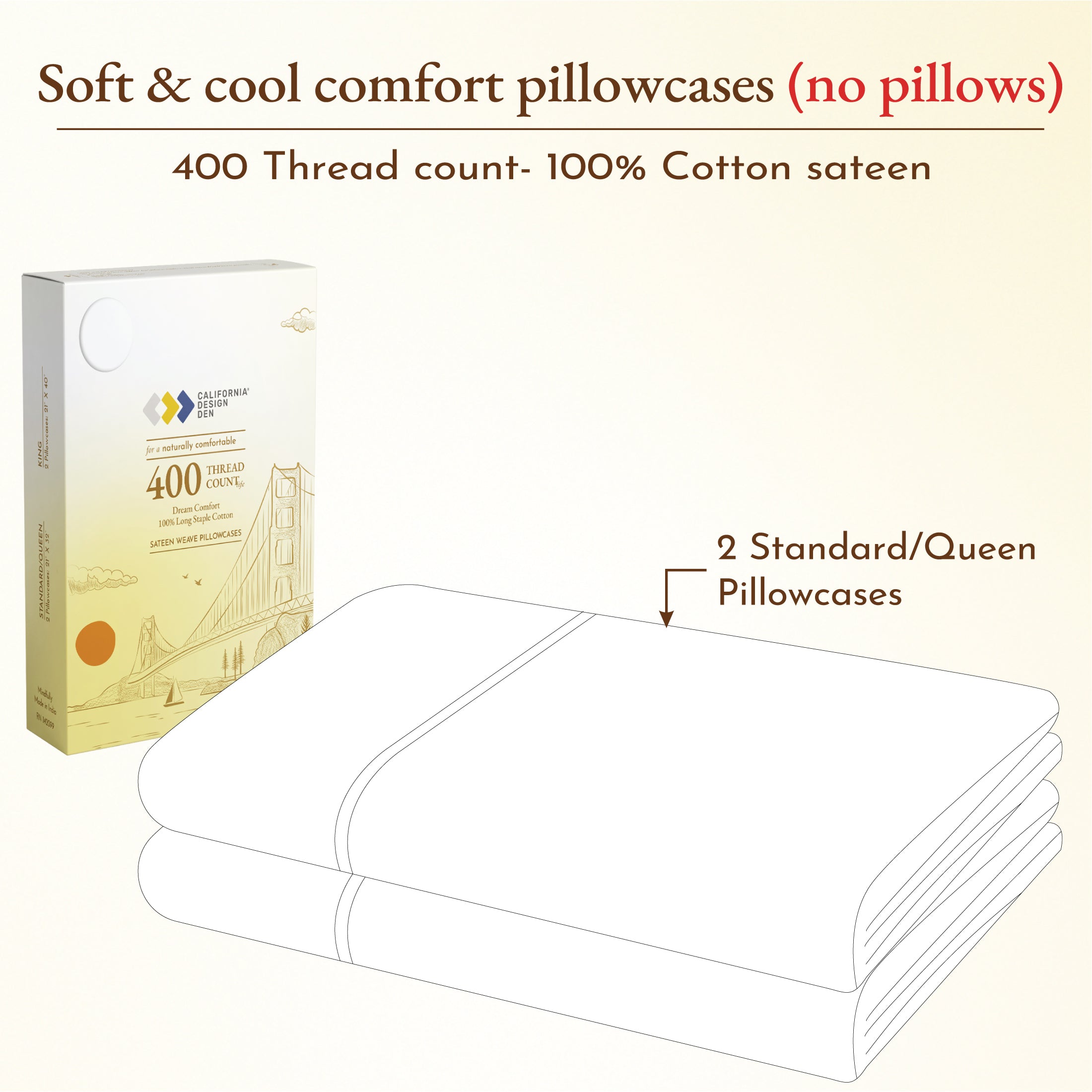 Pillowcase Pair - 400 Thread Count - Dream Comfort - California Design Den