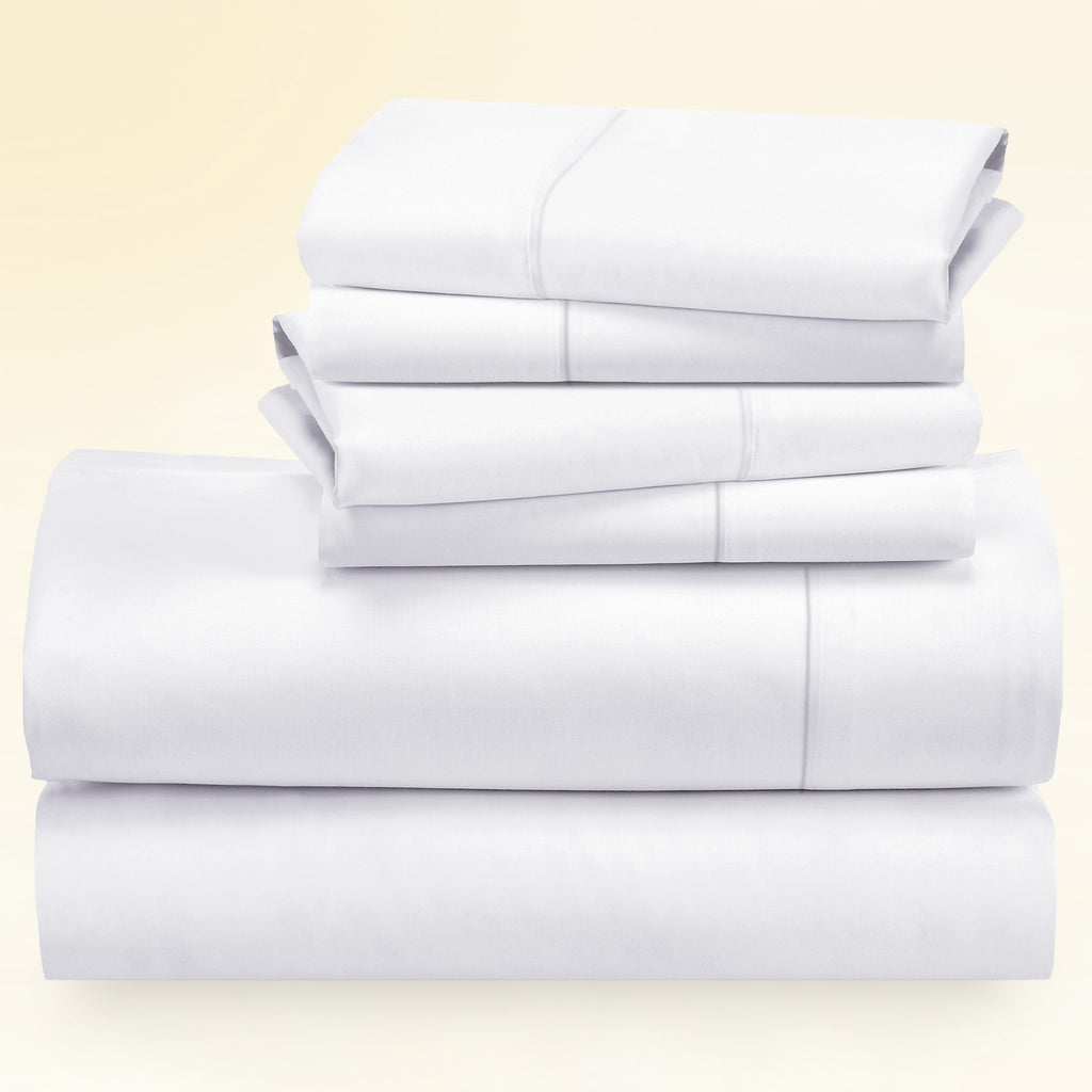 6 Piece Sheet Set with 4 Pillowcases - 400 Thread Count 100% Cotton Sateen - Deep Pocket by California Design den - Bright White, King
