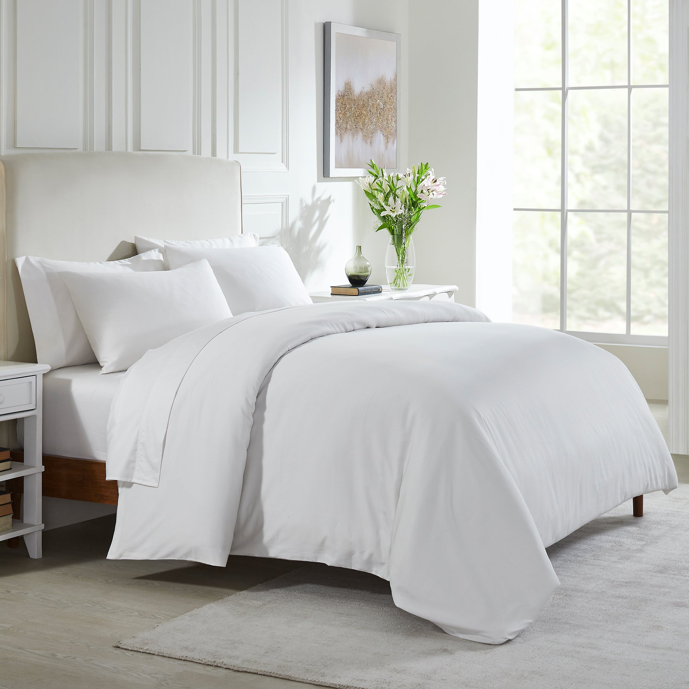 Thread Spread Twin Fitted Sheet Only - 600 Thread Count Bright White Soft 100% Cotton Sateen Weave Fitted Sheet, Deep Pocket Cooling Sheets, Fits