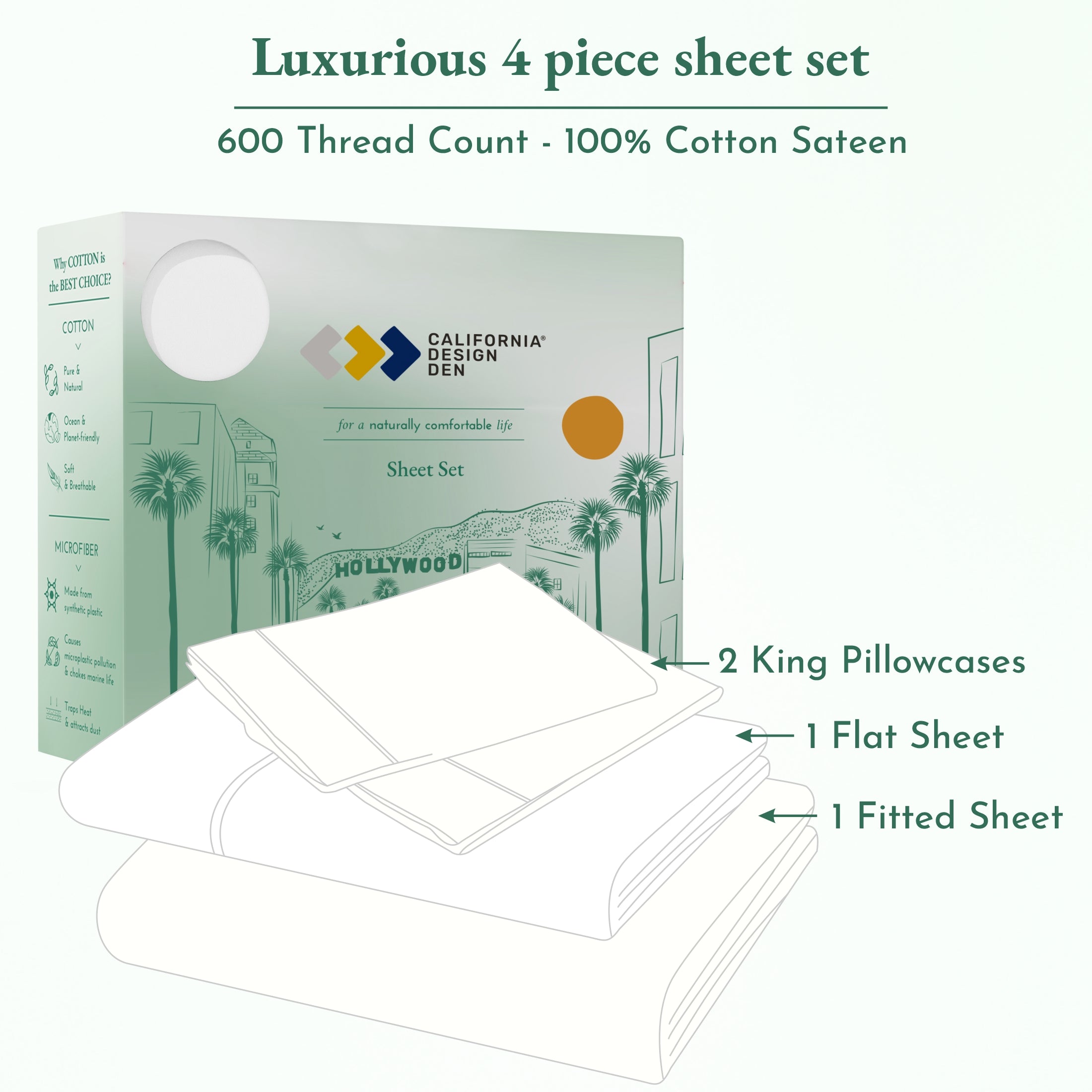 Luxe Smooth Sateen Solid Sheet Set - California Design Den