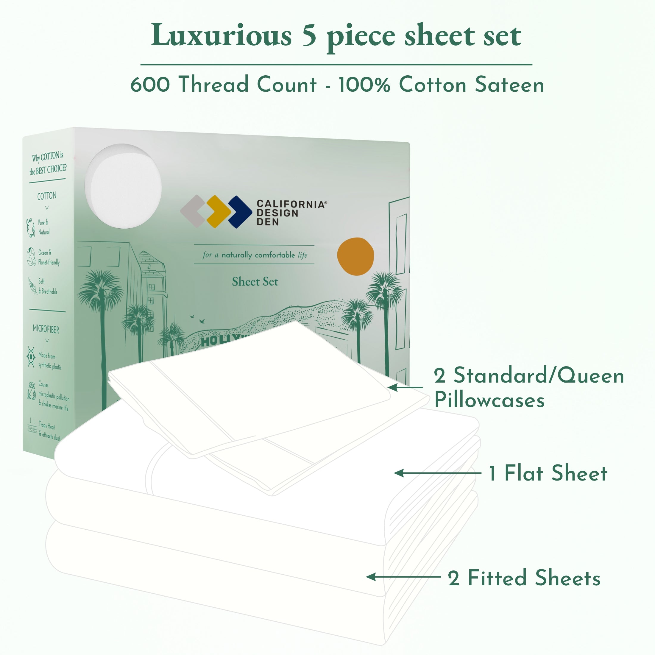 Luxe Smooth Sateen Solid Sheet Set - California Design Den